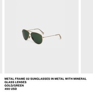 Celine METAL FRAME 02 SUNGLASSES IN METAL WITH MINERAL GLASS LENSES
GOLD/GREEN